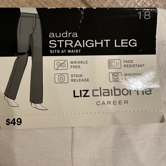 Liz Claiborne Womens White Straight Leg Linen Blend Career Pants Size 18 new - Picture 10 of 10